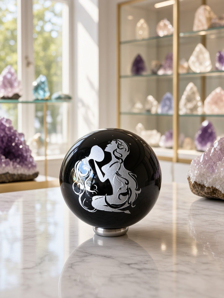 Black Obsidian Aquarius Zodiac Sphere