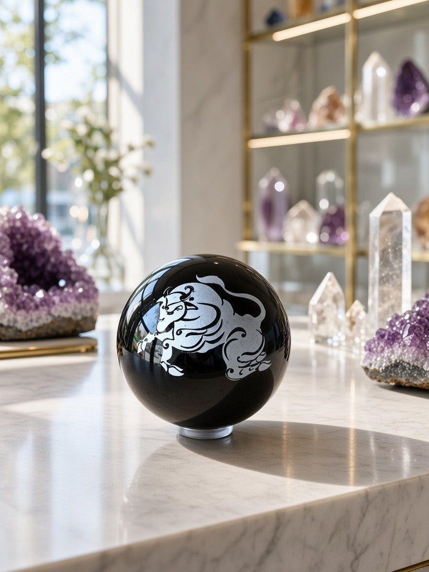 Black Obsidian Taurus Zodiac Sphere