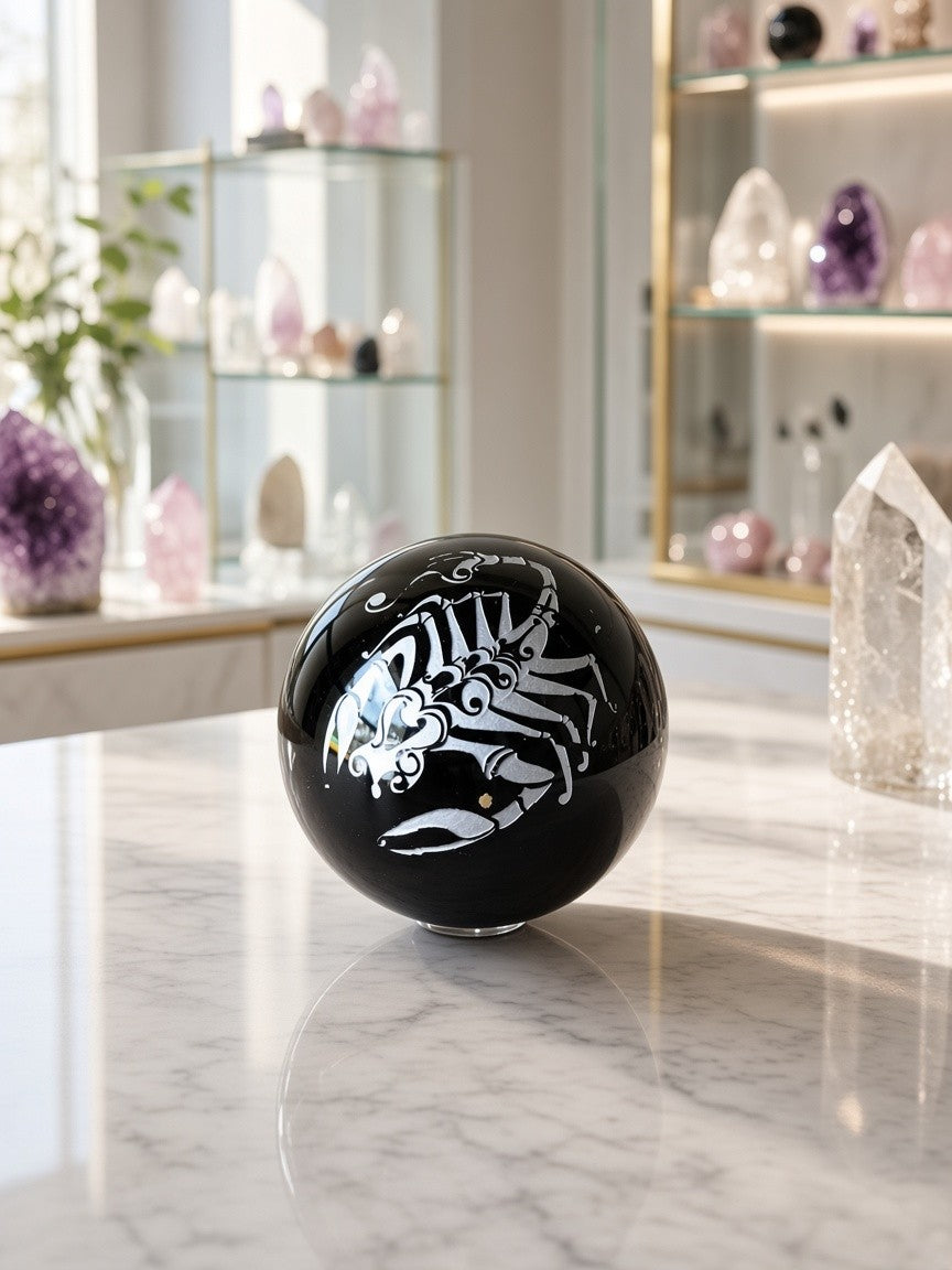 Black Obsidian Scorpio Zodiac Sphere
