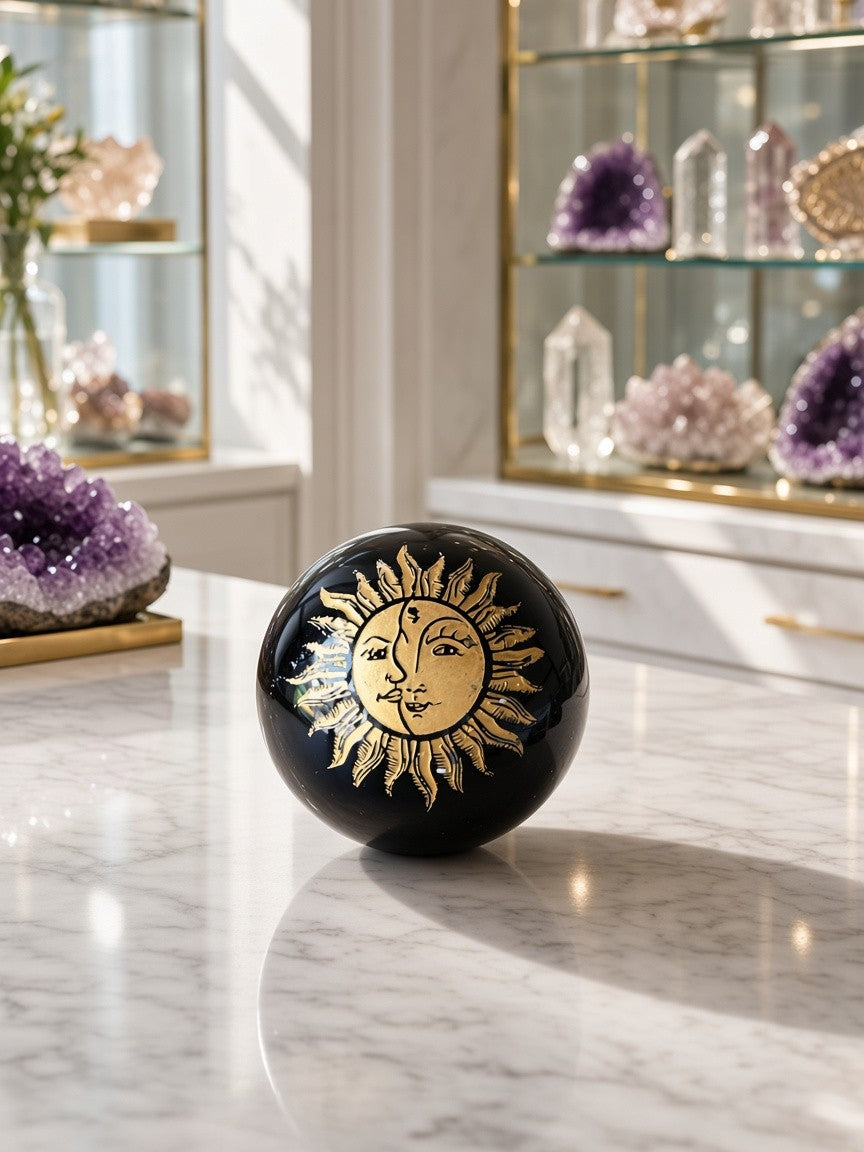 Black Obsidian Sun & Moon Golden Sphere