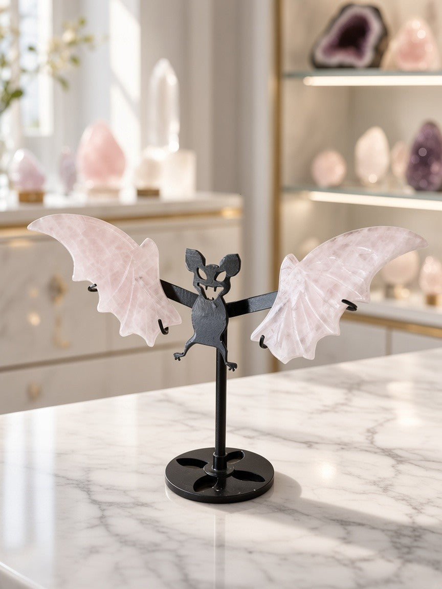 Rose Quartz Bat Carving