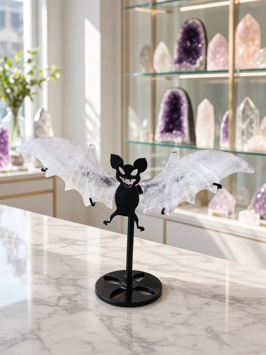 Clear Quartz Bat Carving