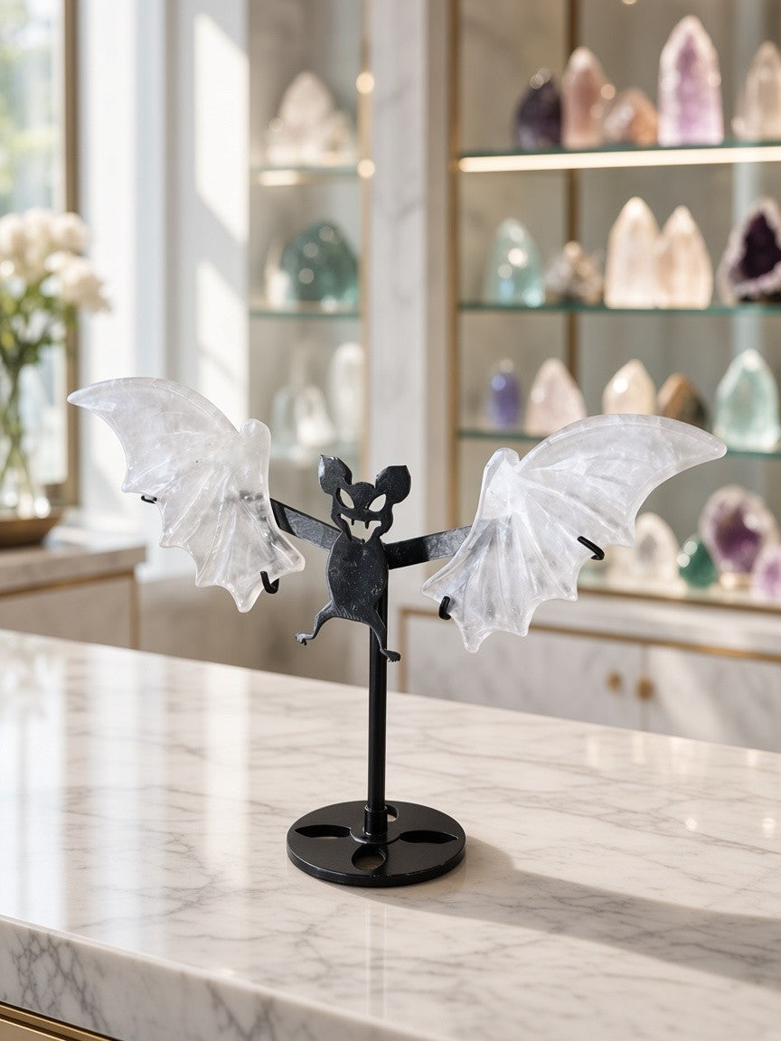 Clear Quartz Bat Carving