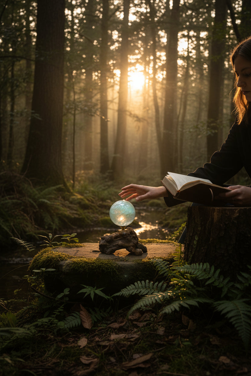 Aura Quartz Sphere with Handmade Wooden Stand