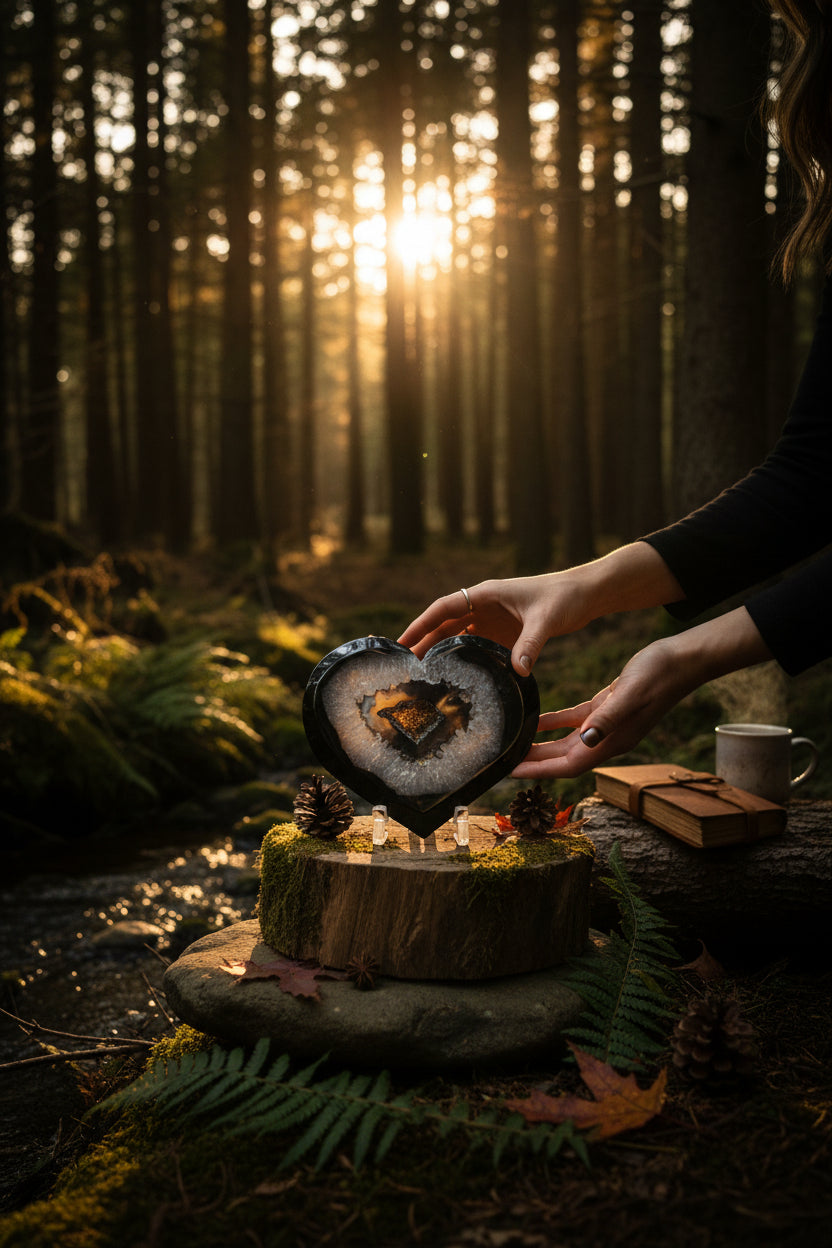 Black Agate Geode Heart