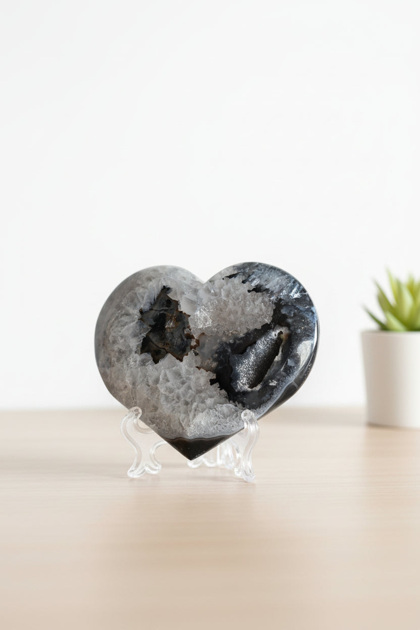 Black Agate Geode Heart