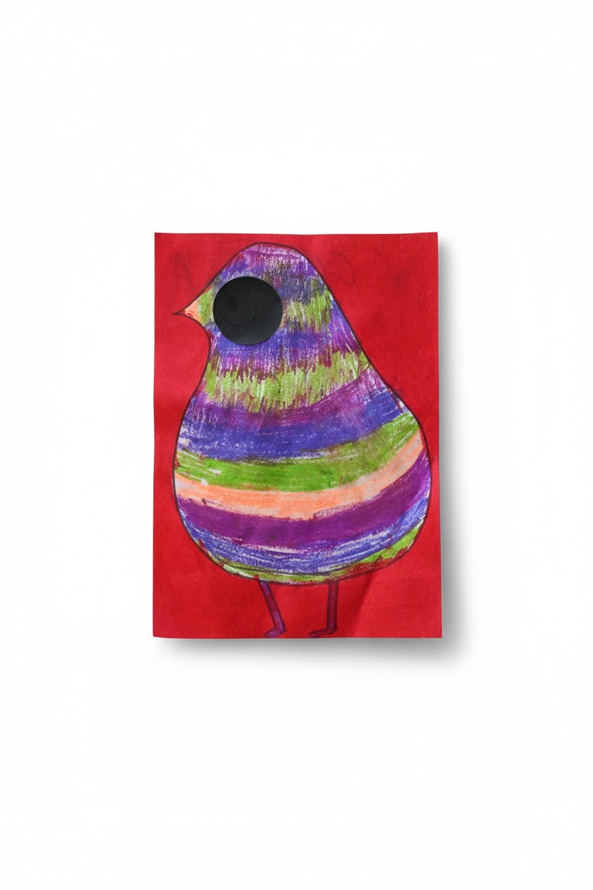 🎨 “Colourful Pigeon with Suspicious Eyes” – Artwork by Caspian, Age 8 🐦✨