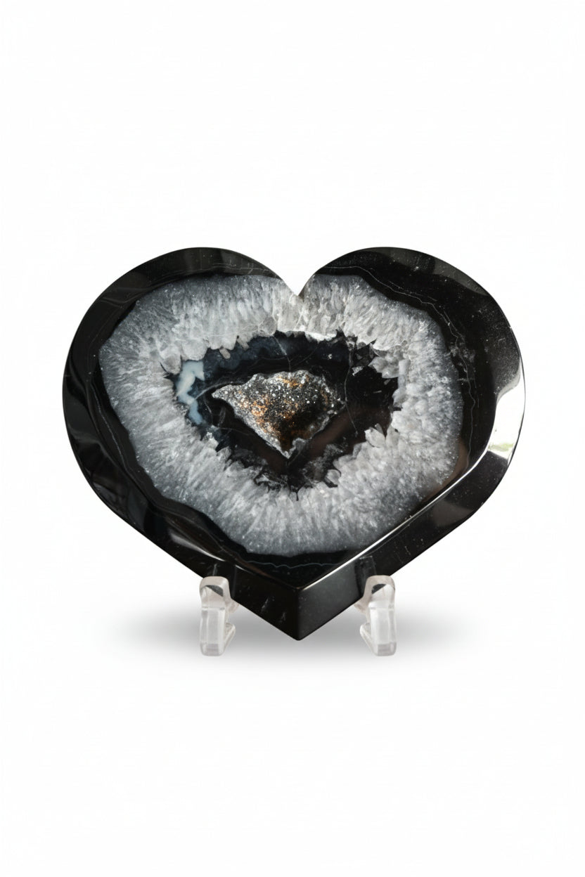 Black Agate Geode Heart