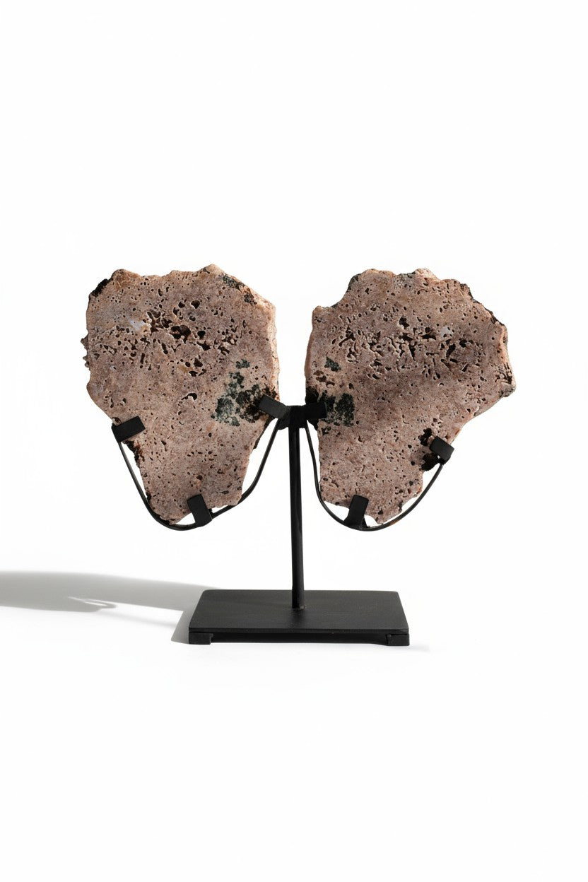 Pink Amethyst Wings on Metal Stand